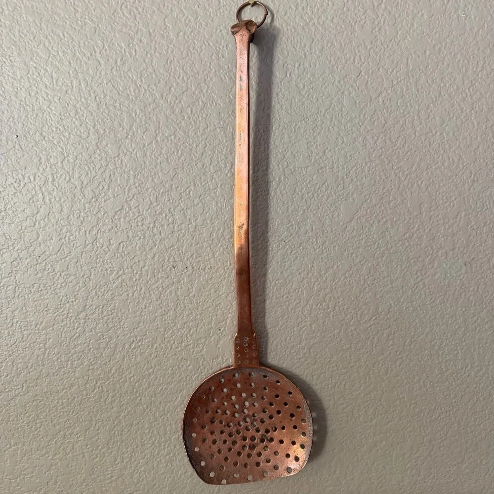 Vintage Copper Skimmer 21” Rustic Farmhouse Kitchen Decor